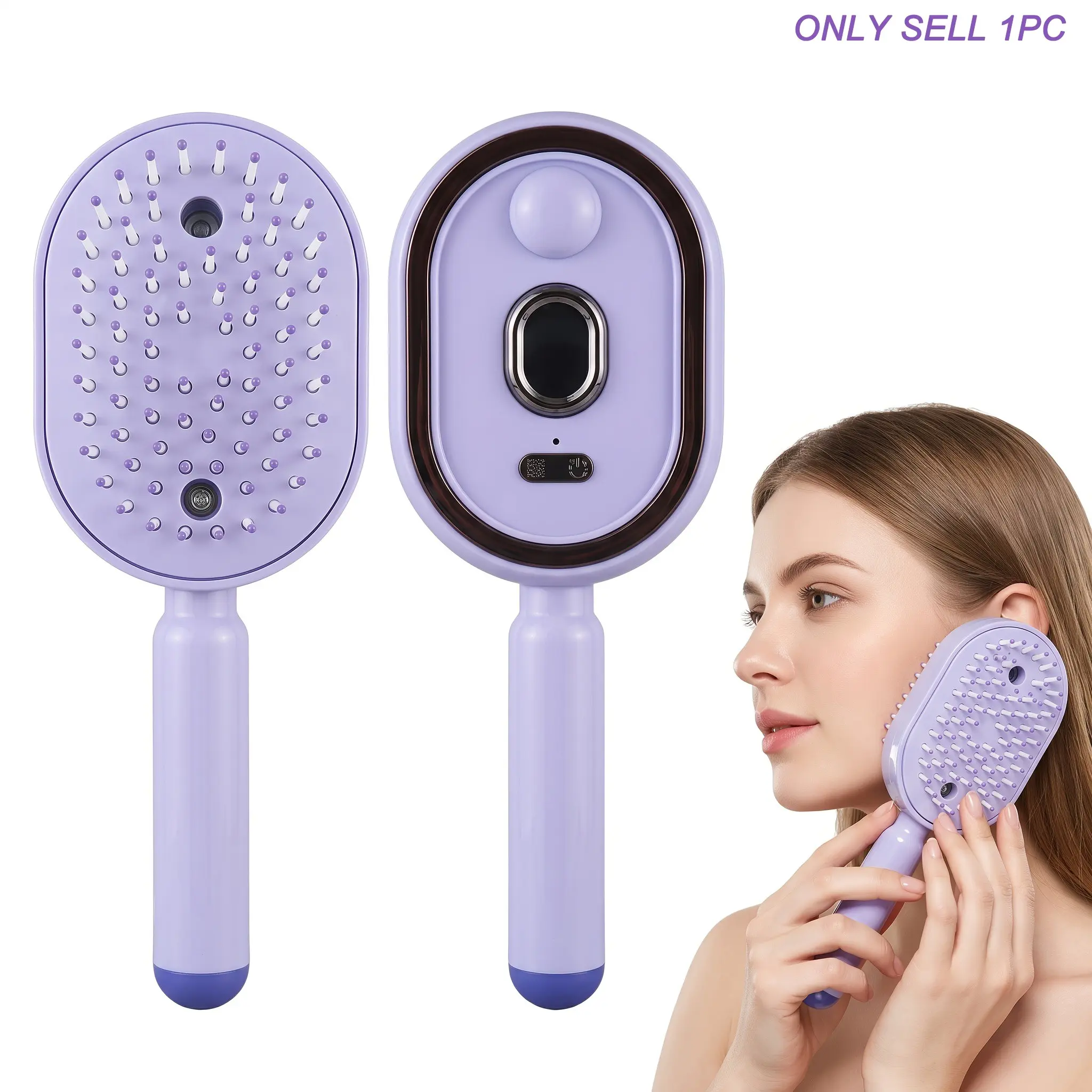 Portable USB Rechargeable Nano Spray Massage Comb, One-Click Retractable Soft Air Cushion Round Bristles, Ideal Travel & Home Hair Styling Gift for Lovers