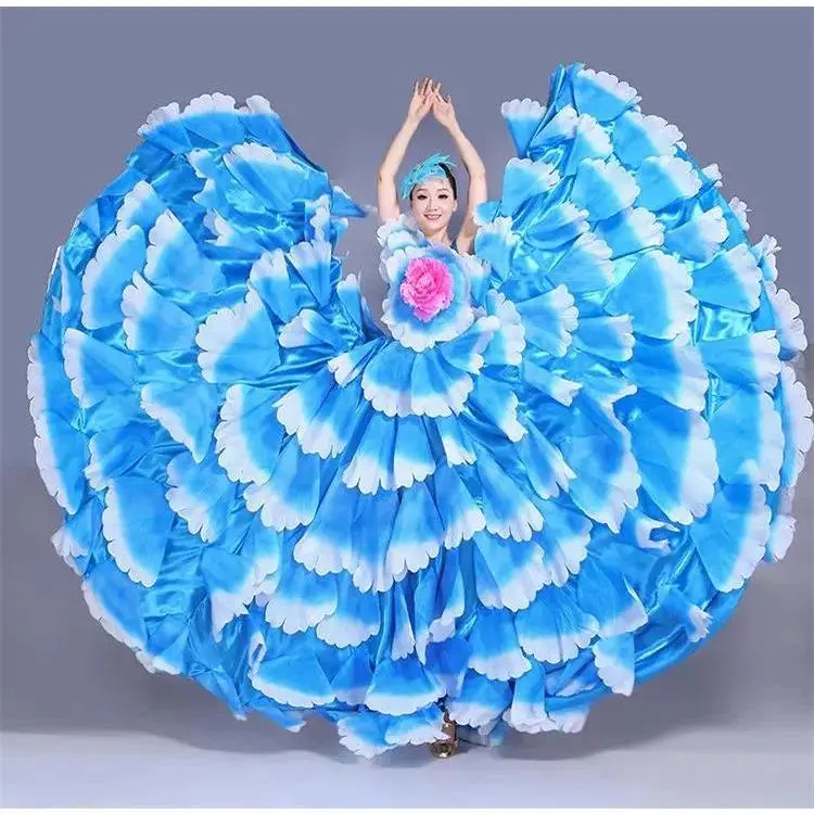 Woman Flamenco Dress Ruffles Dance Gypsy Skirt Spain Belly Costumes Big Petal Spanish Chorus Stage Performance Wear S-3XL