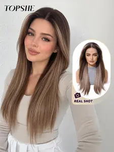 Topshe 13x6 Lace Front Wig, 22 Inch Medium Straight Hair, Blonde Highlights, Breathable and Easy to Wear, Daily Commute Party Style