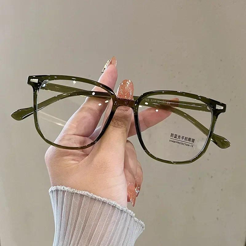 Anti Blue Light Ladies Square Myopia Glasses Ultralight Clear Transparent Computer Nearsighted Eyeglasses with Diopter 0 To -4.0