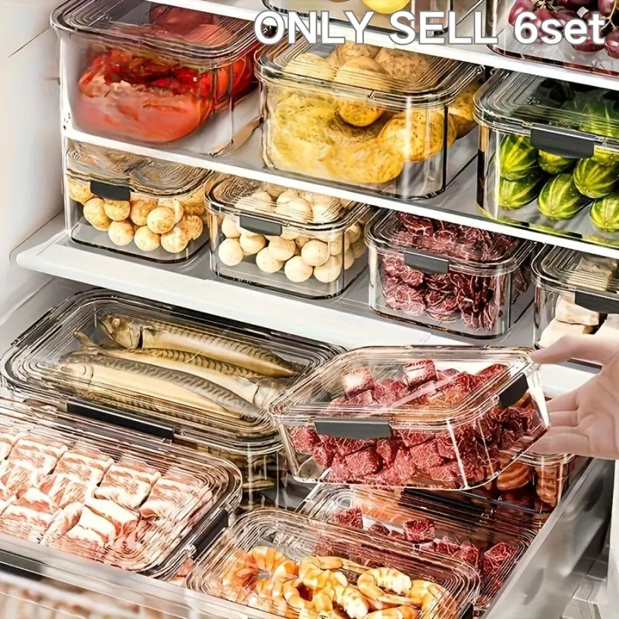 12pcs Stackable Refrigerator, Freezer Storage Containers with Sealing Lids, Clear, Transparency PET, Reusable & Durable for Fruits, Vegetables, Meats, Fridge Organizers and Storage, Ideal for Kitchen & Fridge Organization