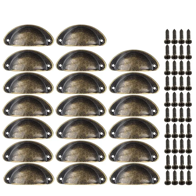 20pcs, Cabinet Cup Pulls Bronze, 3 inch (82mm) Antique Kitchen Cabinet Handles, Furniture Door Hardware Knobs with Screws for Chest of Drawers Cupboard Dresser Wardrobe