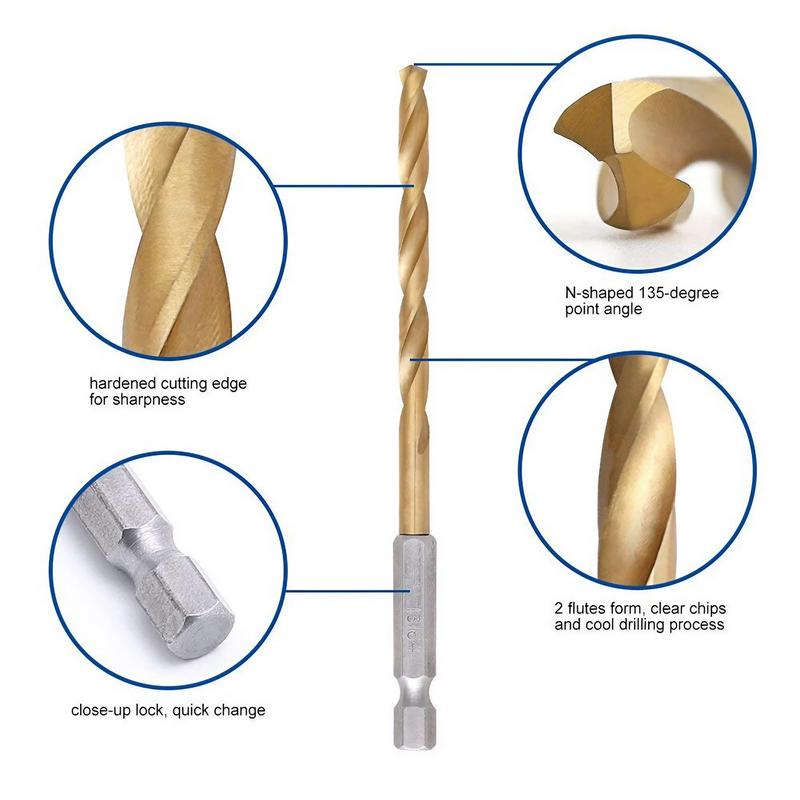 Titanium Coated Twist Drill Bit Set, Hex Shank High Speed Steel Drill Bits 1.5mm-6.5mm Spiral Saw Drill Bit, Quick Change Woodworking Drilling Tool, Gift