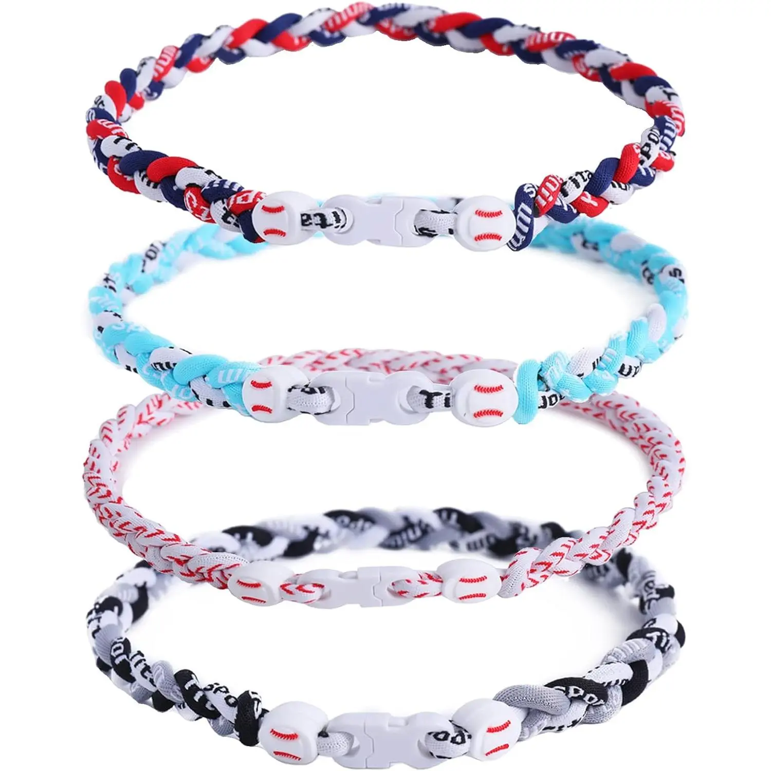 4 Pieces Baseball Necklaces for Boys,Three Braided Rope Tornado Sports Titanium Necklaces,Christmas Gifts Baseball Accessories Drip