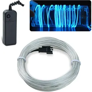 EL Wire Neon Glowing Strobing Electroluminescent Light w/Battery Pack for Parties Halloween Decoration Ice Blue 15ft