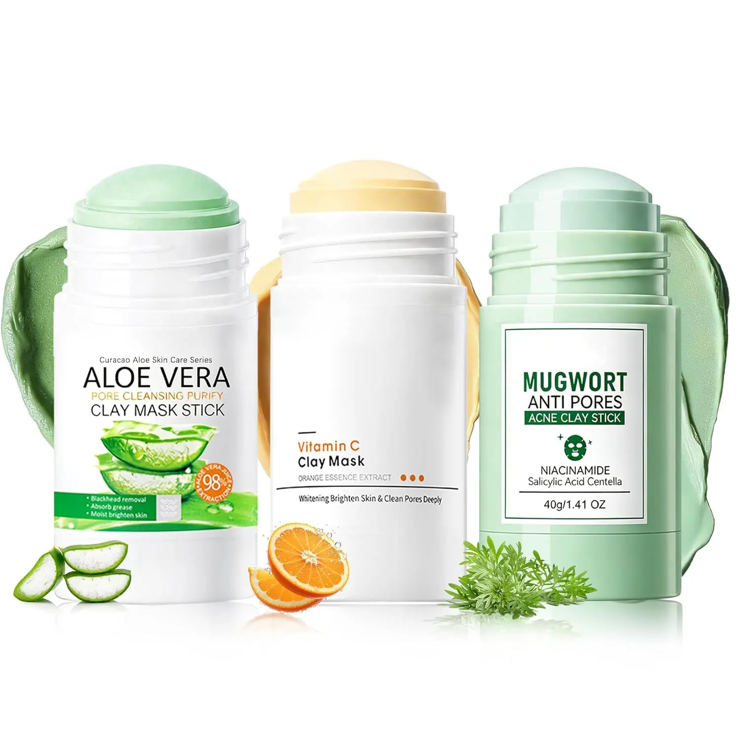 3PCS Clay Mask Stick,Pore Cleansing Clay Mask for Face,Mud Clay Stick Masks,Smoothing Skin,Moisturising,Oil-Controlling for All Skin Types