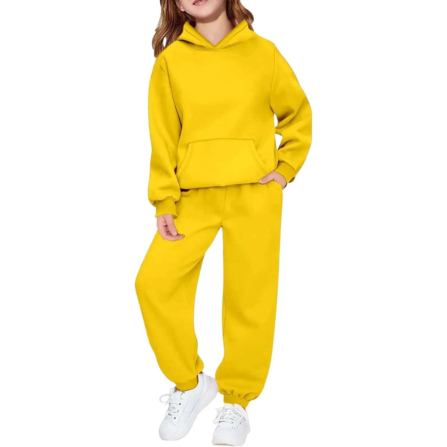 Hoodie Sweatsuit Set for Boys Girls 2 Piece Hooded Sweatshirt Jogger Sweatpants Tracksuit Kids Athletic Solid Outfits