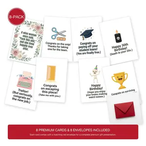 😭 Adulting is Hard! 🍾 "Adulting Crisis Survival Set" 8-Pack Sarcastic Greeting Cards, Funny Dark Humor Congratulations Gift Assortment for Coworker Friendship Graduation Birthday Divorce Snip with 8 Premium Red Envelopes (5x7 Inches) stationery
