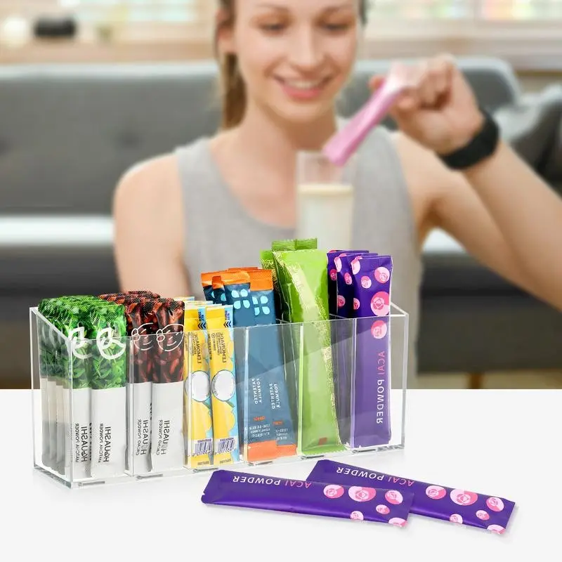 Detachable Acrylic Storage Box for Beverage Packs, Tea Bags, Coffee, Acrylic Storage Containers, Organize Your Kitchen Essentials Efficiently, Durable & Space-Saving Design