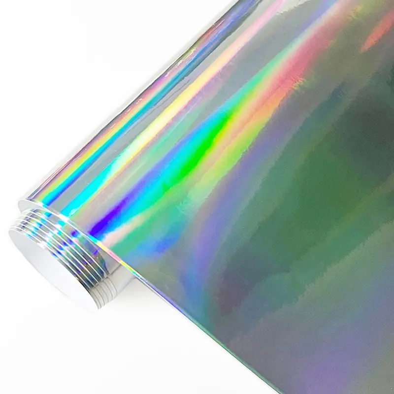 Glossy Holographic Plating Laser Chrome Silver Vinyl Wrap Film With Air Release Self Adhesive DIY Car Motorcycle Bicycle Decoration