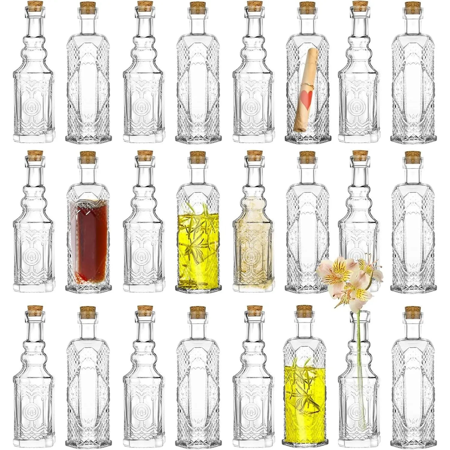 24pcs 1.6oz Small Mini Clear Vintage Glass Bottles with Corks for Party Wedding DIY Decoration Sand Art Spell Jars Message In a Bottle Kit