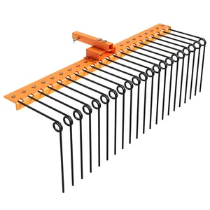 60 inch Pine Straw Rake, Steel Spring Landscape Rake Fits 2 in Receiver for Lawn Tractors or ATV/UTV, Orange