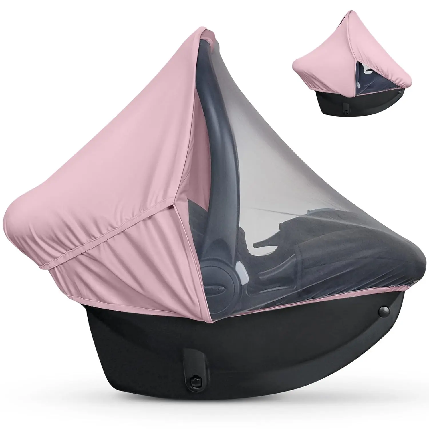 Summer Baby Car Seat Cover | 2-in-1 Breathable Carseat Sun Shade & Mosquito Net | UV Protection Lightweight Canopy Covers for Infant Girls | Bug Net Mesh for Warm Weather (Pink)