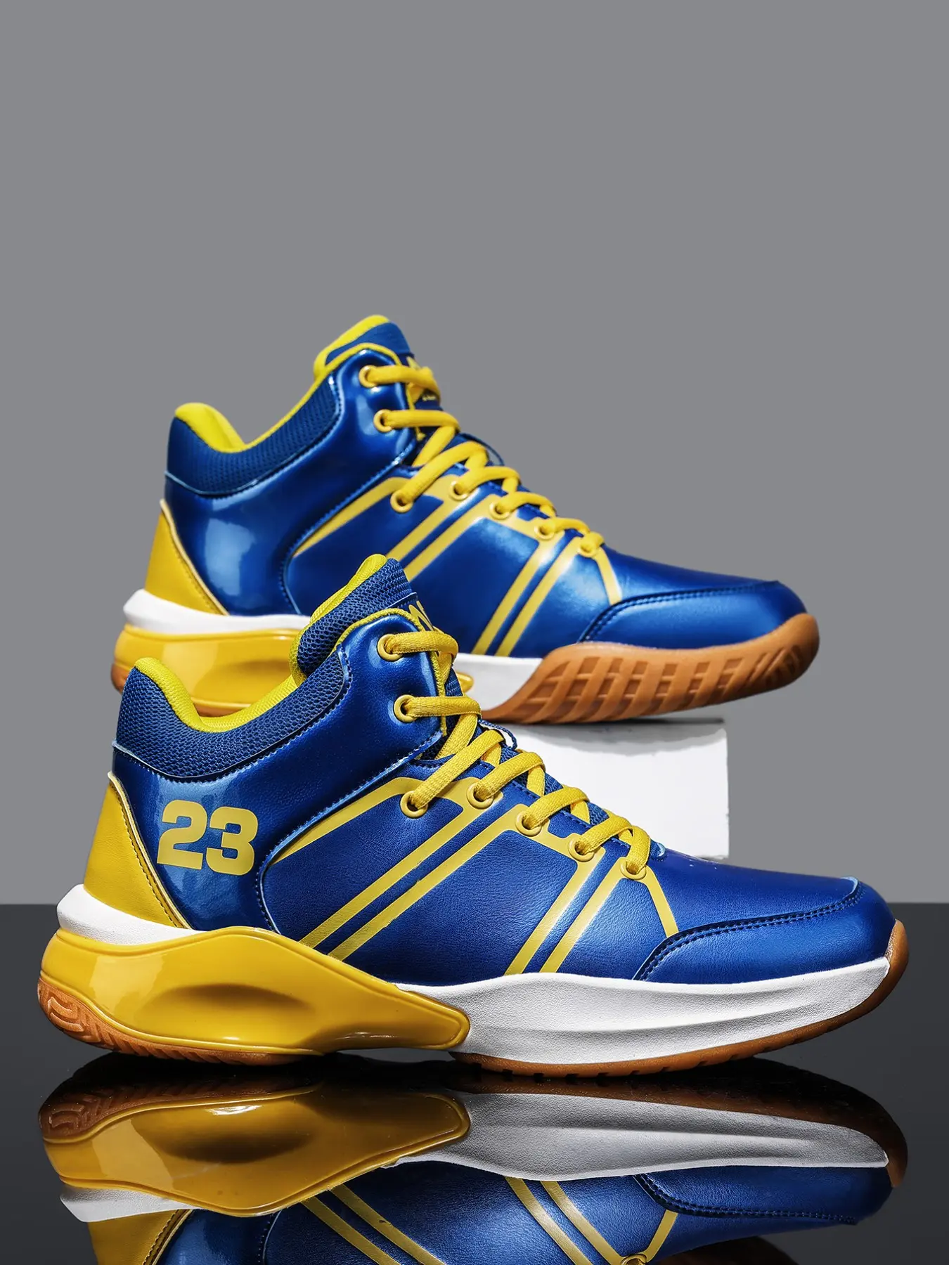 Men's High Top Basketball Shoes, Ankle Support Athletic Footwear, Anti-Slip PU Training Trainers Sports Sneakers for Basketball Court, Indoor Training, Outdoor Match, Daily Wear & Street Casual, Hoops Shoes