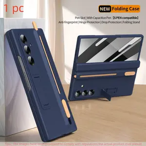 For Samsung Galaxy Z Fold 7/6/5/4/3 Case with Tempered Glass Screen Protector, Stylus Pen, Hidden Slot, Stand, Anti-Slip, Protective Phone Cover