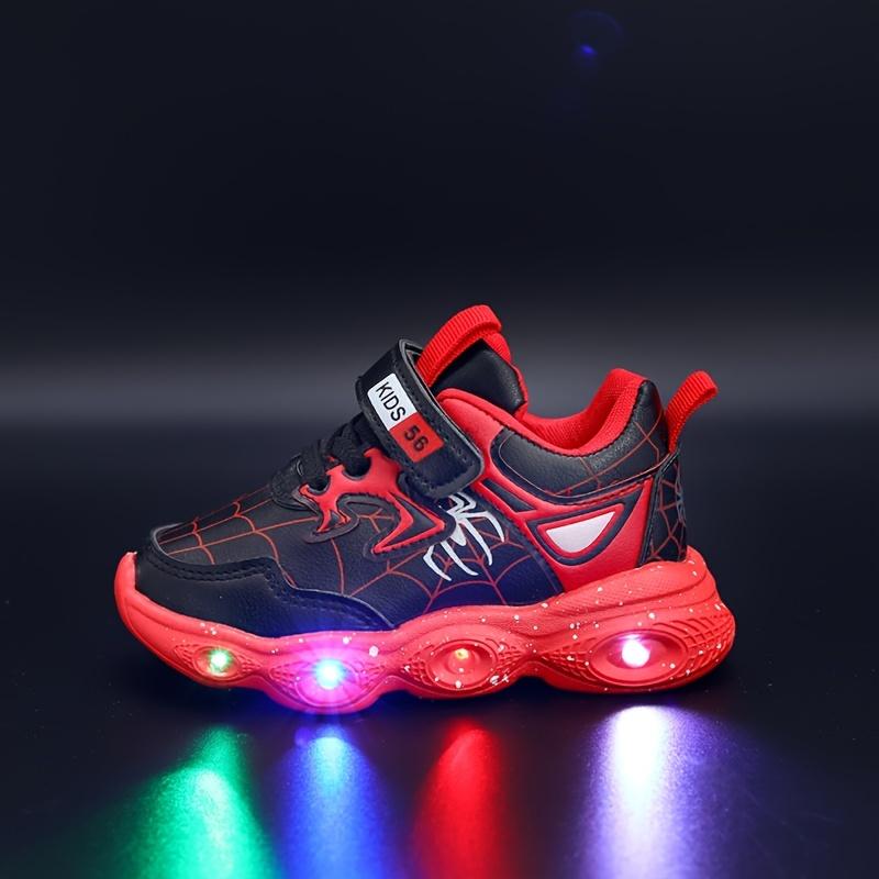 Hook and Loop Buckle Spider Web Print Luminous Sole Thick Sole Shoes Trendy Retro Comfortable Sneakers Boys' Training Shoes