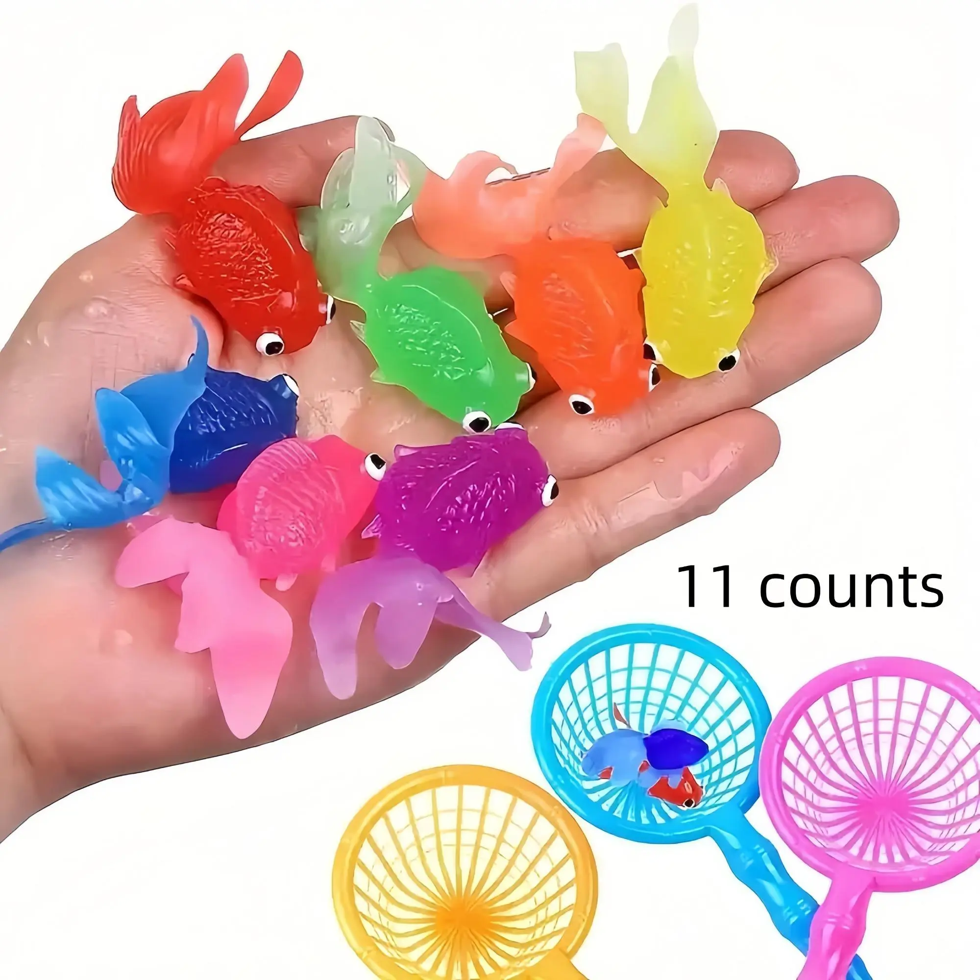 11 Piece Floating Soft Rubber Goldfish Toys and Net Bag, Indoor and Outdoor Water Games, Summer Party Decorations, Pool Floaties, No Batteries Needed, Pool Floaters, Fun Pool Floats