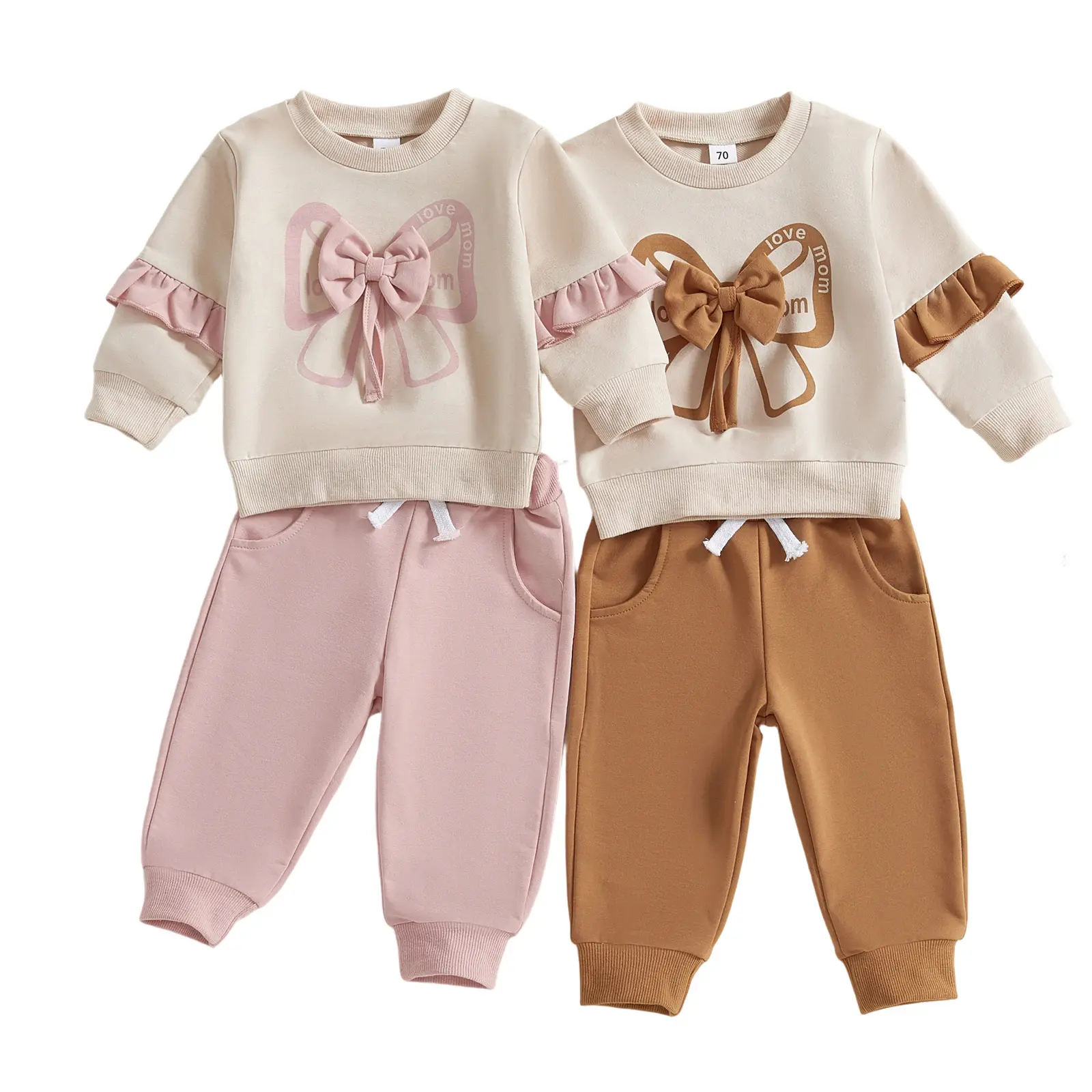 Toddler Baby Little Girls 2-piece Outfit Long Sleeve Bow Sweatshirt with Elastic Waist Sweatpants Fall Winter Clothes 0-3 Years