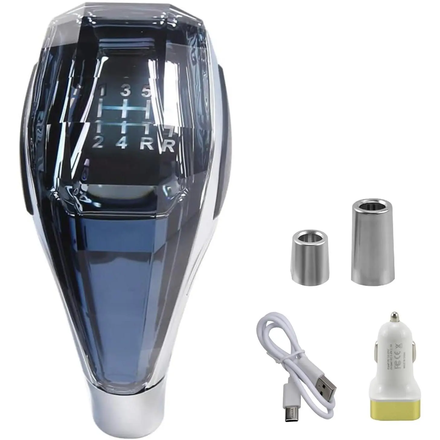 Acrylic Shifter Knob, Diamond-Cut Crystal Design with Touch Leds 7-Colors LED, Universal Manual Transmission Car Accessory with 3 Adapters, Accessories for Car