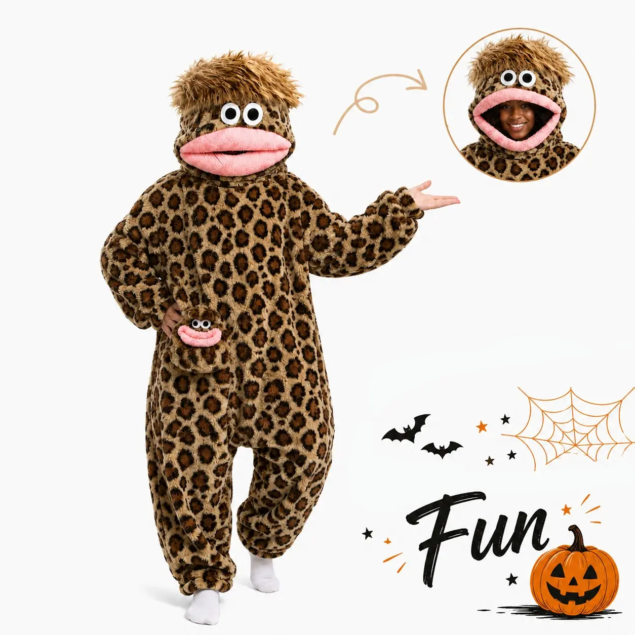 Cute Leopard Onesie, Plush Hooded Jumpsuit, Unisex Adult Animal Costume, Halloween Christmas, Funny Cosplay Loungewear Pjs