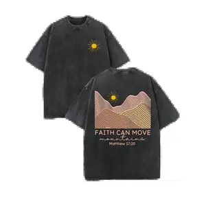 “Faith Can Move Mountain” Unisex Washed Christian T-Shirt | Double Sided Printed | 230g Heavyweight Pure Cotton | Christian Gift for Men & Women