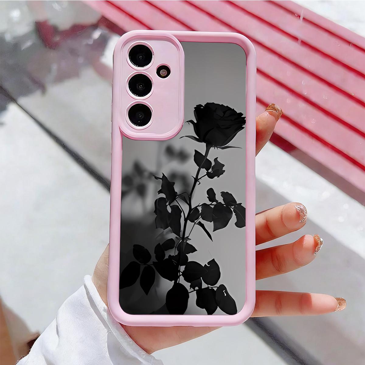 Black Rose Pattern Phone Case, Enhanced Camera Protection,Shockproof Skin-Friendly Touch Soft Cover for Samsung Galaxy S21 S22 S23 S24 S25 S26 Ultra Plus FE A13 A14 A15 A16 A17 A33 A34 A35 A36 A52 A53 A54 Note20