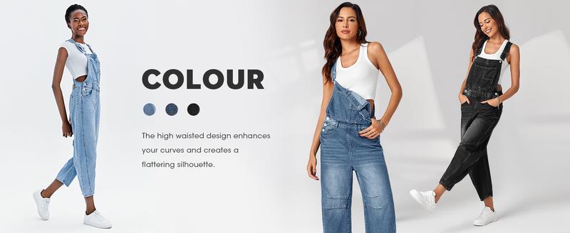 Imily Bela Womens Denim Bib Overalls Barrel Leg Adjustable Strap Jean Pants Jumpsuits with Pockets