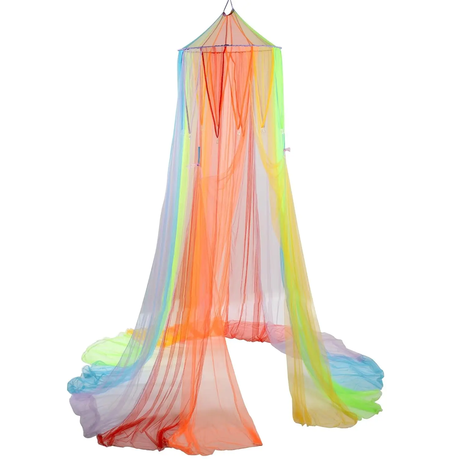 KDK-94 Kids' Rainbow Retreat Canopy - Hanging Multi-Colored Mesh Netting with Rainbow Look, Requires Setup for Playroom or Bedroom