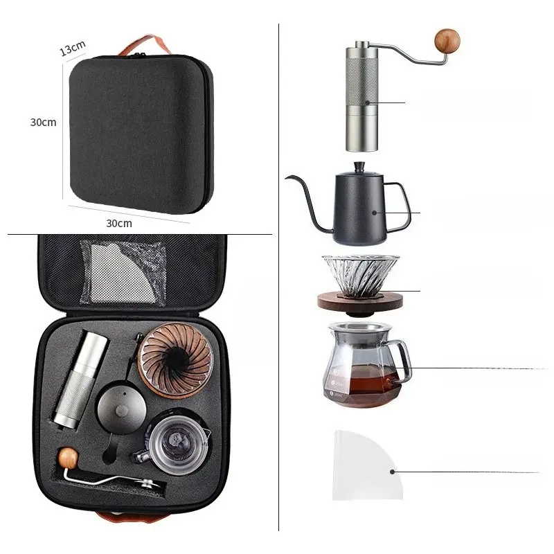 Outdoor portable pour-over coffee pot set pour-over pot grinder coffee utensils camping coffee gift box