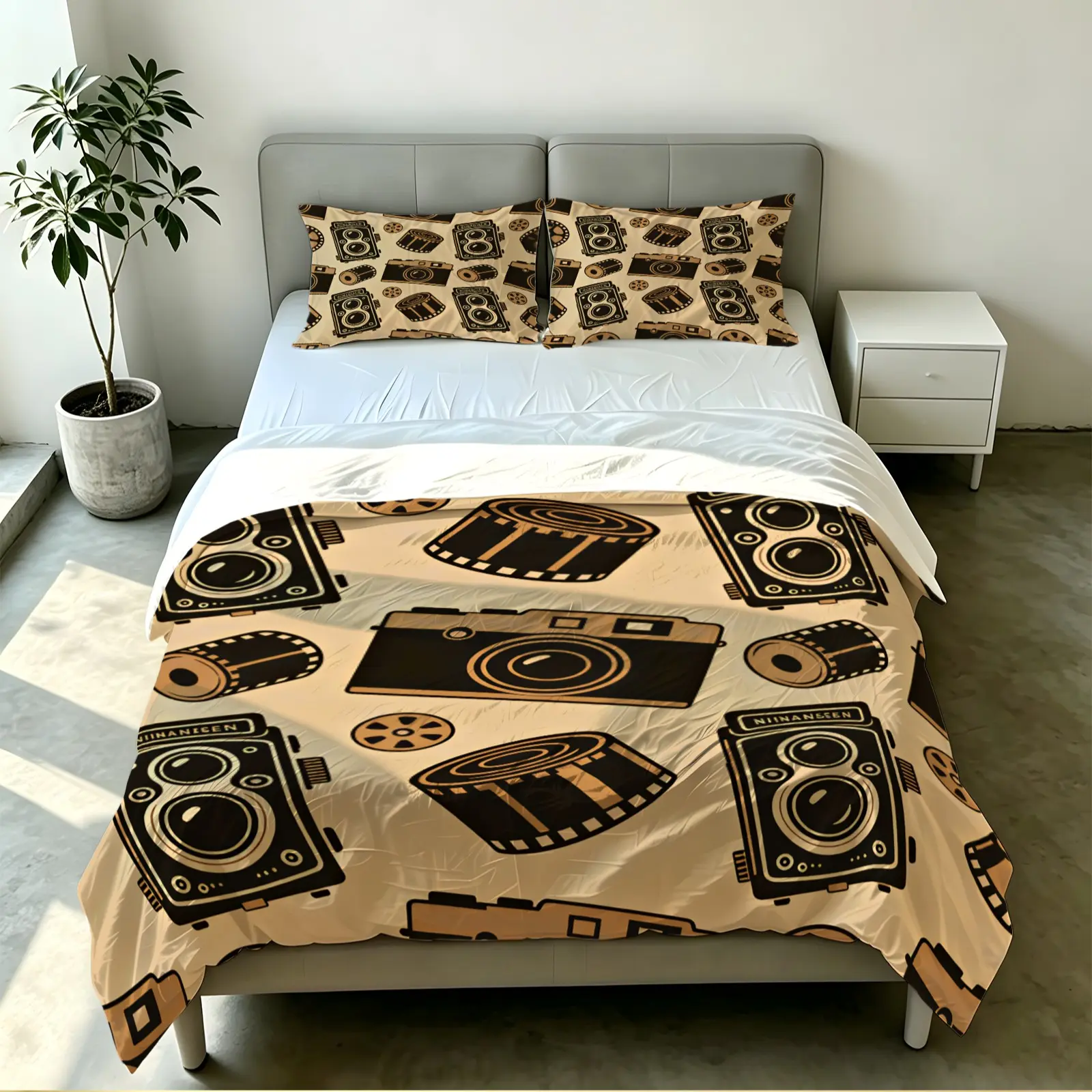 2/3PCS Retro Camera Film Duvet Cover Set, Zipper for Easy Removal, Machine Washable, No Filler, Ideal for Bedroom, Hotel & Homestay, Nice Gift
