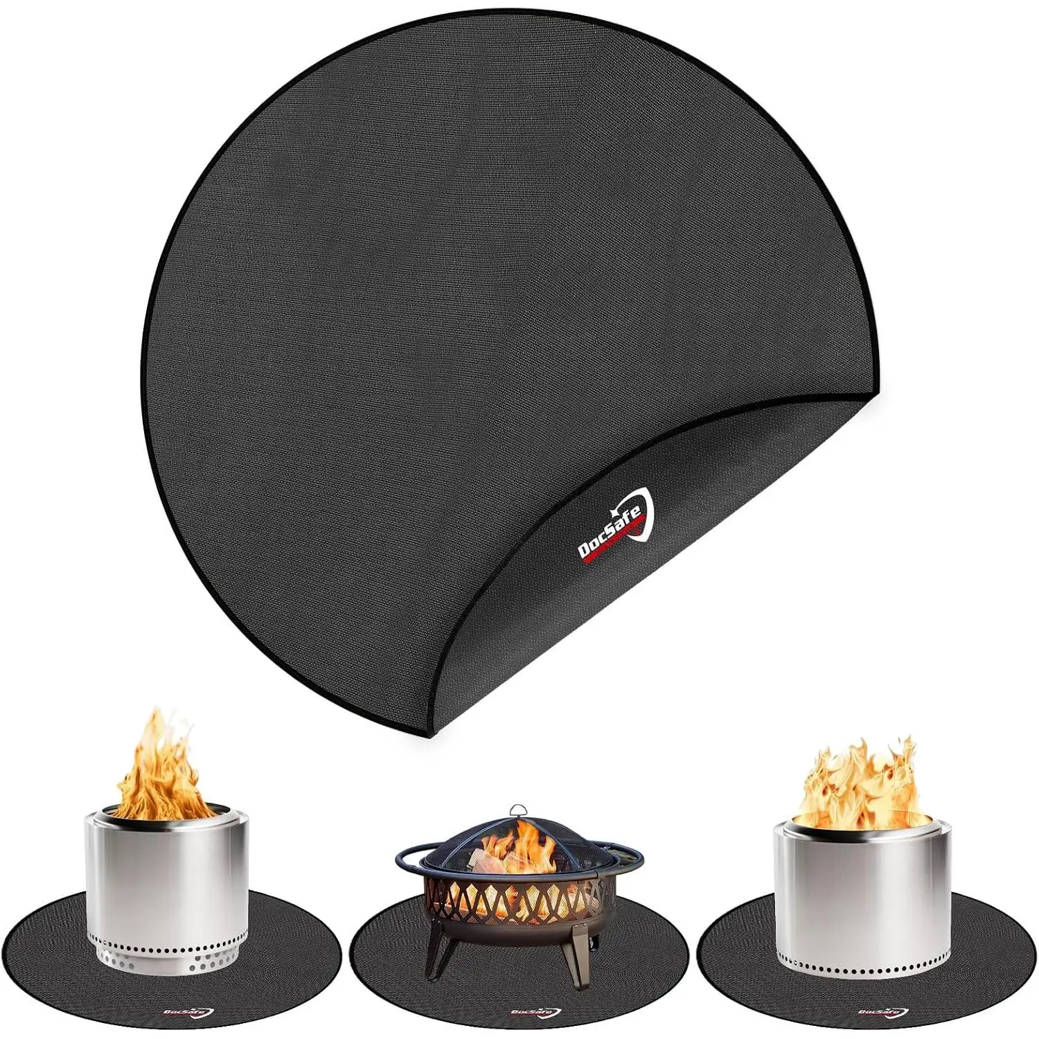 38" Round Fire Pit Mat for  Stove Accessories, 4-Layer Fireproof Under Grill Mat Heat Insulated Indoor Fireplace Pad Protector for Decks, Patios, Oil-Proof and , Black
