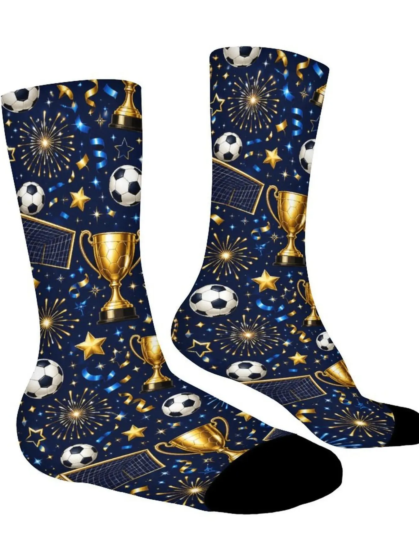 1pair Unisex Champion Trophy Football Pattern Crew Socks, Comfortable Breathable, Casual All-Season Wear
