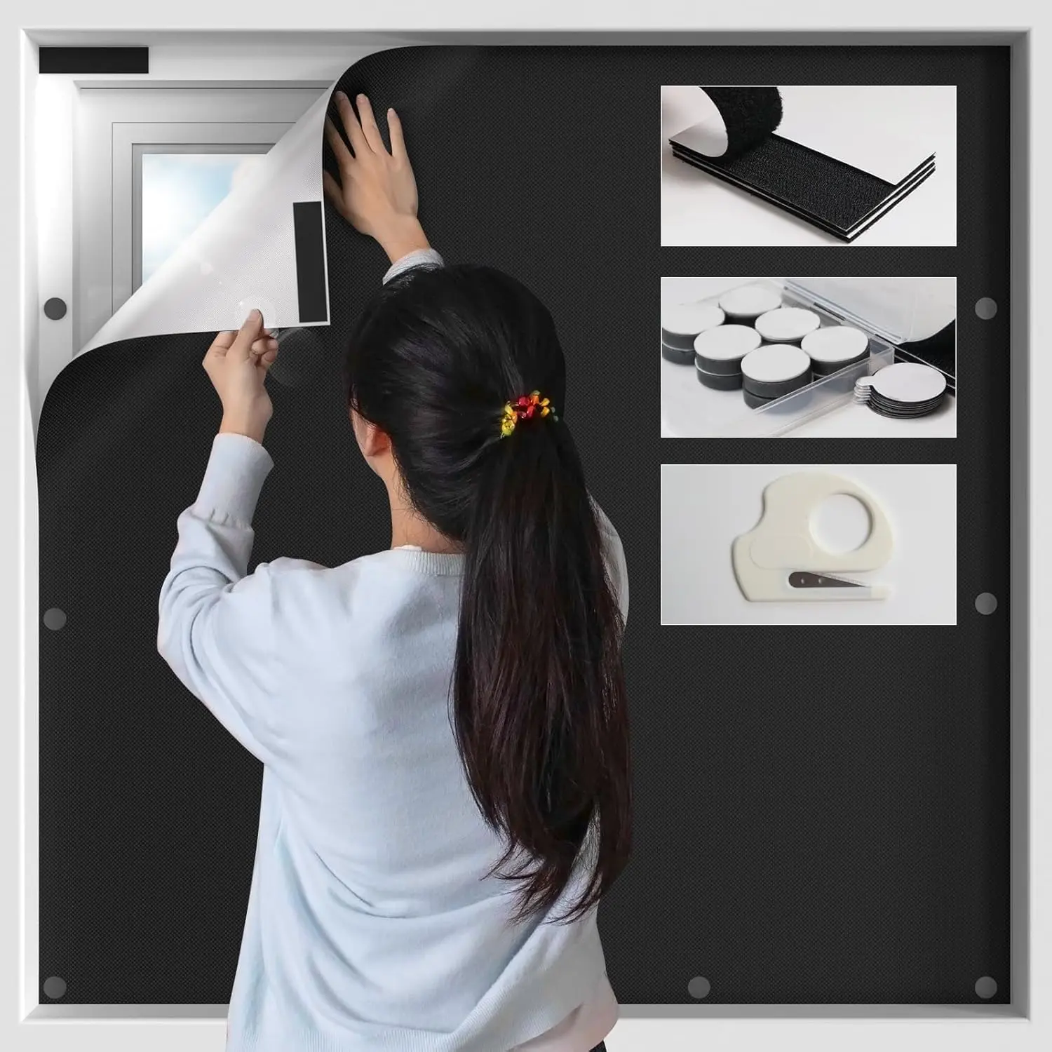 Blackout Window Cover, Portable  Black Out Curtains for Window, Black Out Shades No Drill Cuttable Blackout Blinds for Bedroom, RV, , Media Room, 79x57 inch, 2Pack