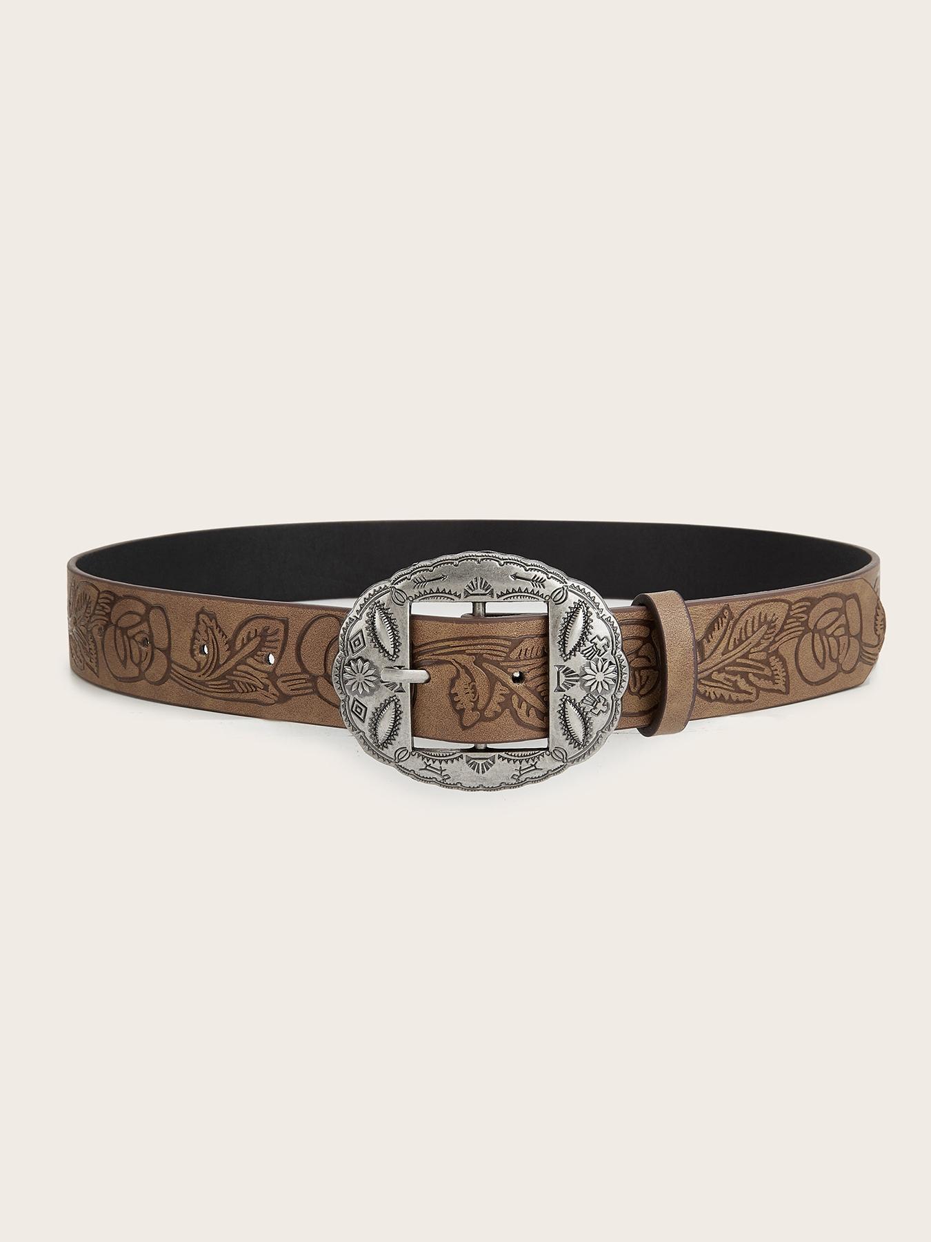 Simple Rectangle Metal Buckle Belt Vintage Printed Brown PU Leather Waistband Unisex Jeans Pants Decoration Belt Trendy Belt Pu Leather Belts Fashion Vintage Belts