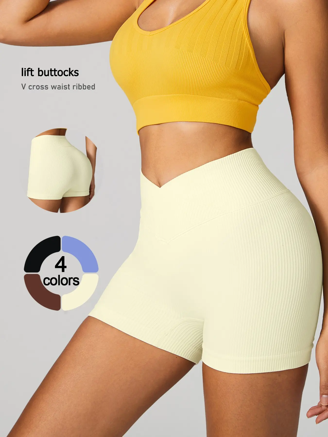 Women's High-Waisted Gym Shorts, Anti-Slip Seamless Knit Fabric, Slimming Effect, V-Shape Waist, Perfect for Cycling and Gym
