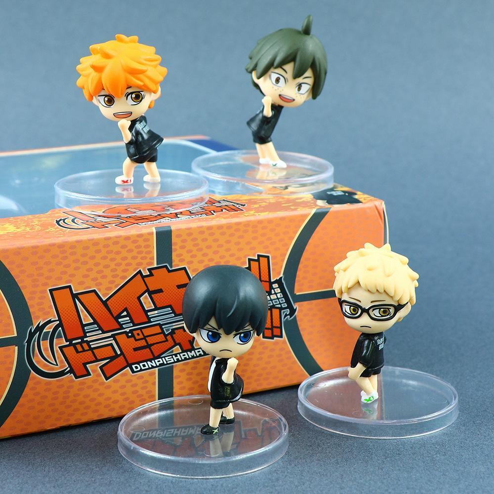4Pcs/Set Haikyu!! Doll Figure Kei Tsukishima Shoyo Hinata Tobio Kageyama Tadashi Yamaguchi Anime Figure PVC Car Decorations Toys