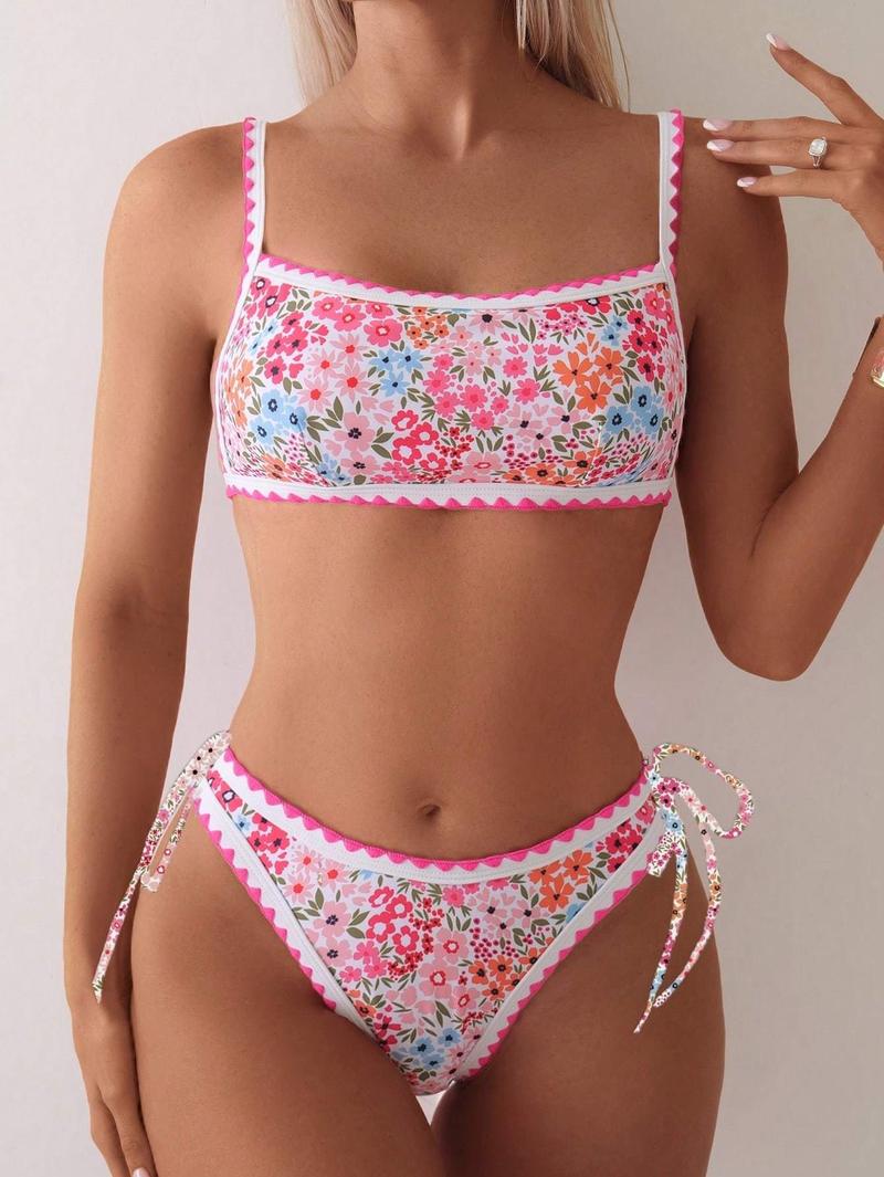 ZAFUL Ladies' Bikini Set - Knitted Printed Dog Tooth Edged High-Waisted Strappy Swimsuit - Cute One-Piece Swimsuit