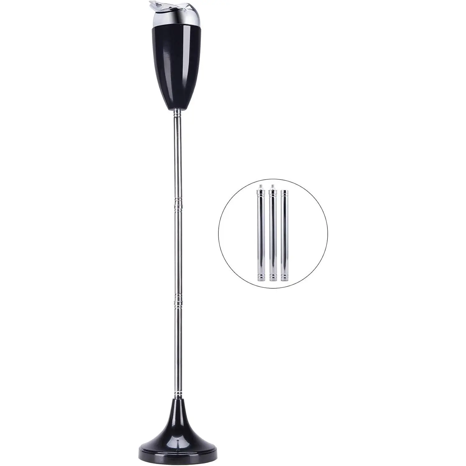 Adjustable Floor Standing Ashtray with Lid, Smokeless Odorless Indoor Outdoor Cigarette Ash Butt Disposal, Windproof for Home Patio Balcony, 20", 27.5", 35" Heights, BlackGift