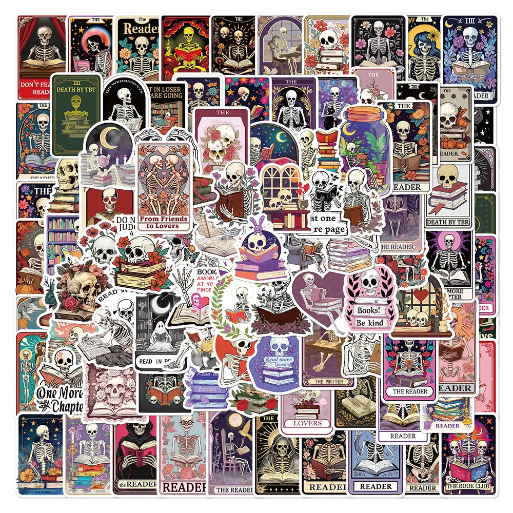 100pcs Skull Reading Decoration Journal Stickers, Back-to-School Season Office Stationery Accessories, High-Value DIY Stickers, Suitable for Diaries, Journals, Notebooks, Collage Creations