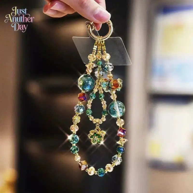 Funky Romantic Glamorous Peppy Ethnic Crystal Beaded Phone Charm Wrist Strap - Mobile Lanyard with Flower Motifs, Calabash Pendants, Fashion Phone Accessory