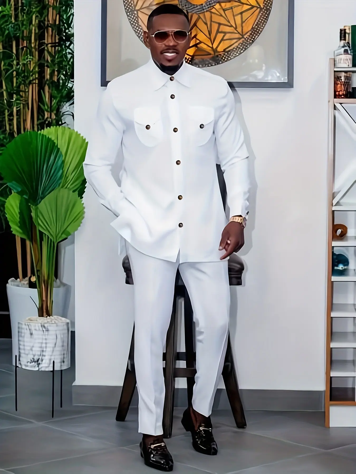 Muslim Men's New Arrival African Ethnic Clothing, Button-Up Shirt and Long Pants Set, 2-Piece, Trendy and Comfortable