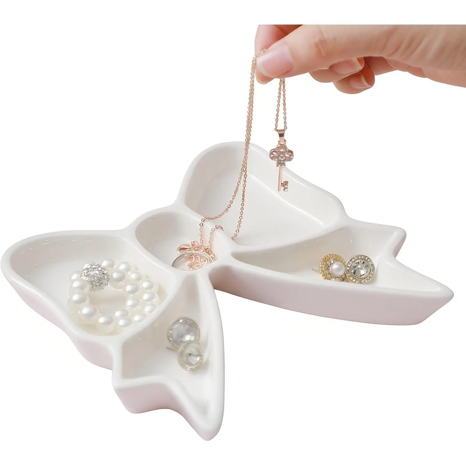 Bow Tray  Dish  Room Decor Girls Storage Trinket Rings Necklace Earrings Ceramic Bow Organizer