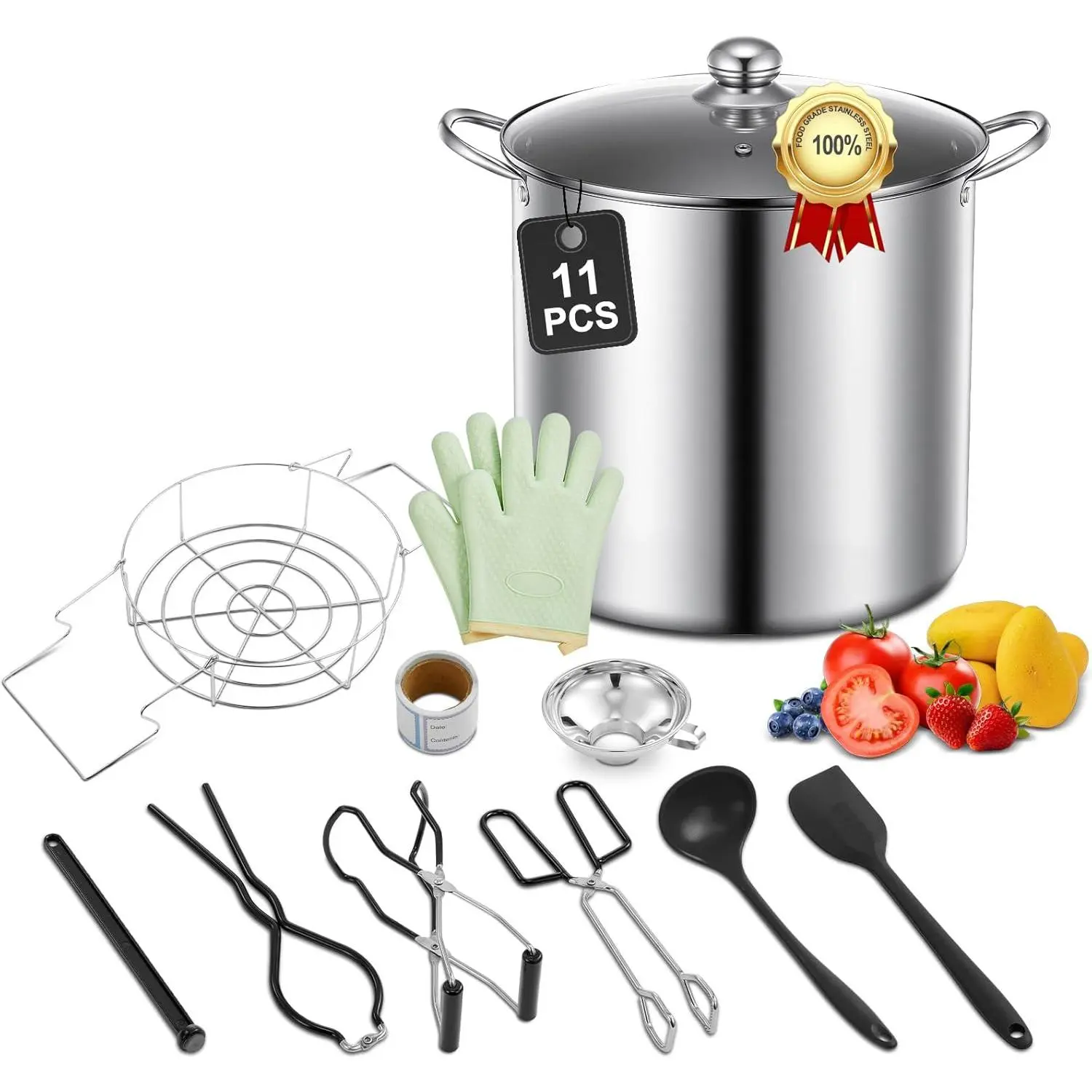11PCS 21.5QT Canning Supplies Starter Kit for Beginners, Water Bath Canner Pot Set with Funnel, Jar Lifter & Heat-Resistant Gloves for Making Jam, Pickles and Seafood Boil