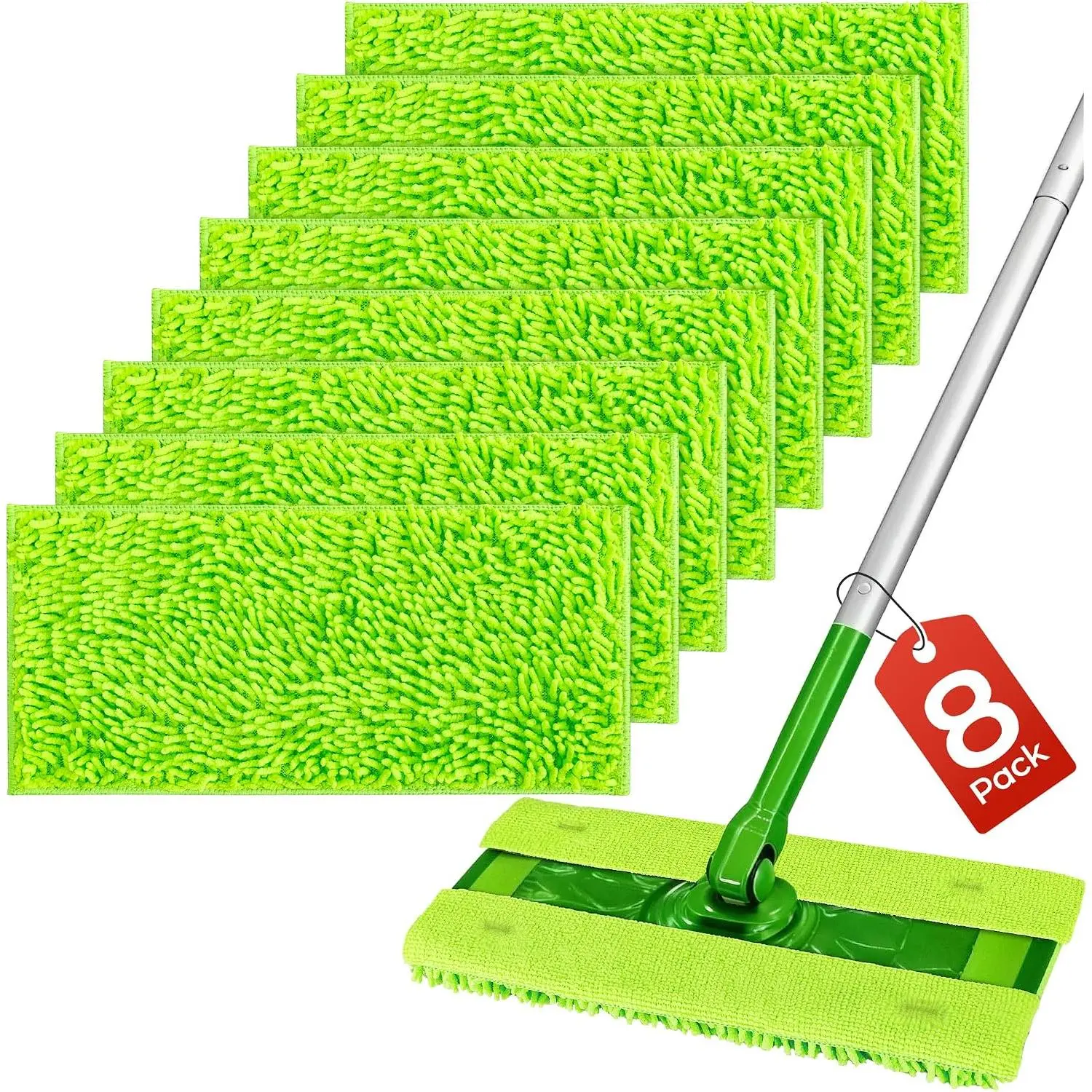 Microfiber Mop Pads Compatible with  Sweeper and  10-12 inch Flat mops, 8 Pack Washable Wet Dry Mop Refills, Microfiber Mop  Heads for Floor Cleaning