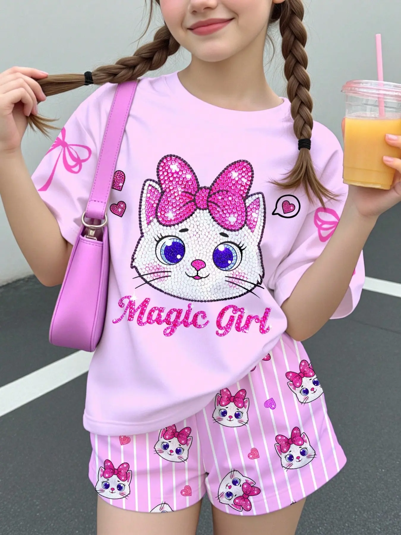 Girls' Summer Fruit Cartoon Print Two-Piece Set, Casual Breathable Home &, Multiple Colors Available, Kids Loose Fit Suit