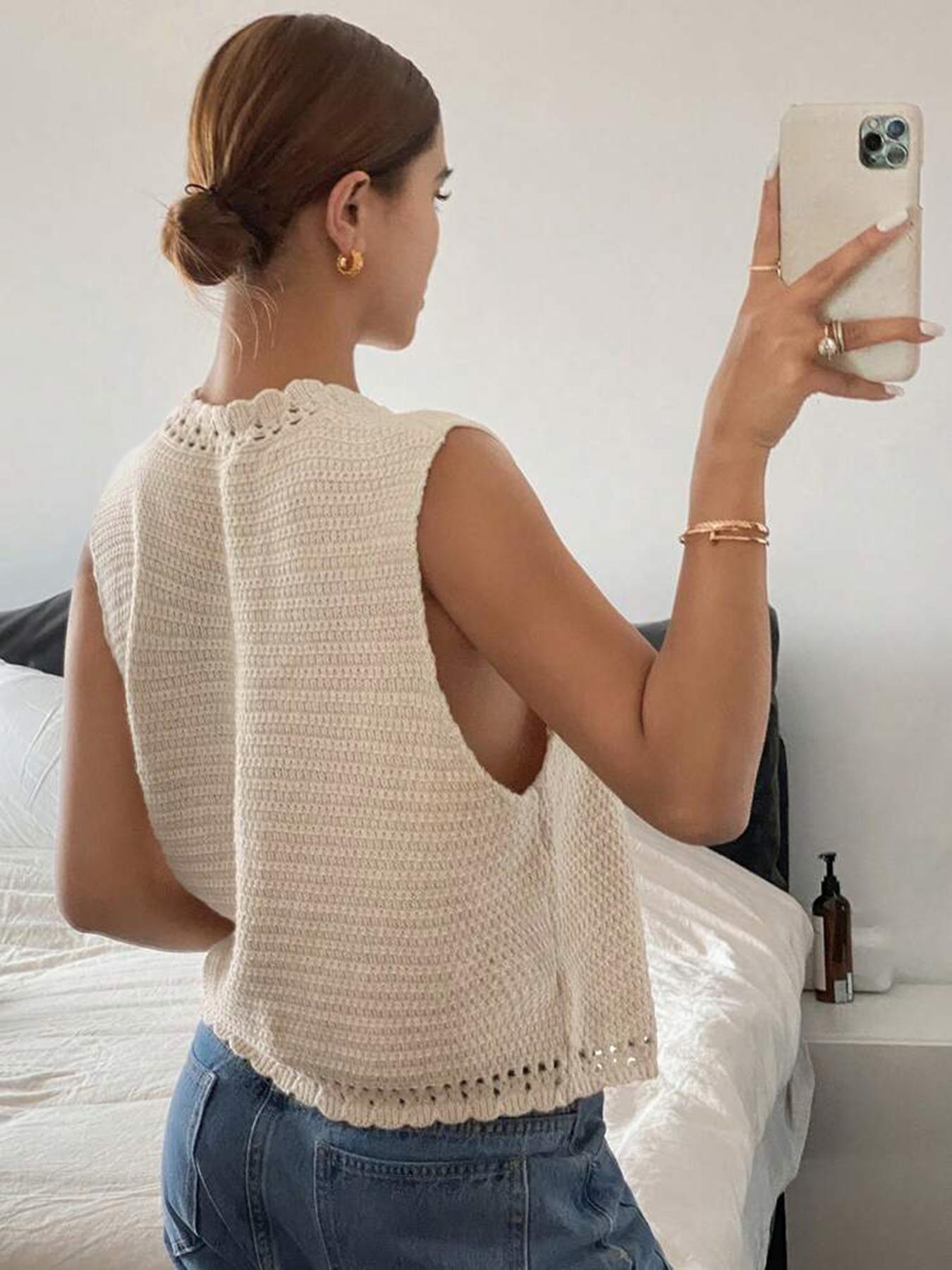 Women's Plain Sweater Vest, Casual Sleeveless Knit Top for Summer, Fashion Women's Knitwear for Daily Wear