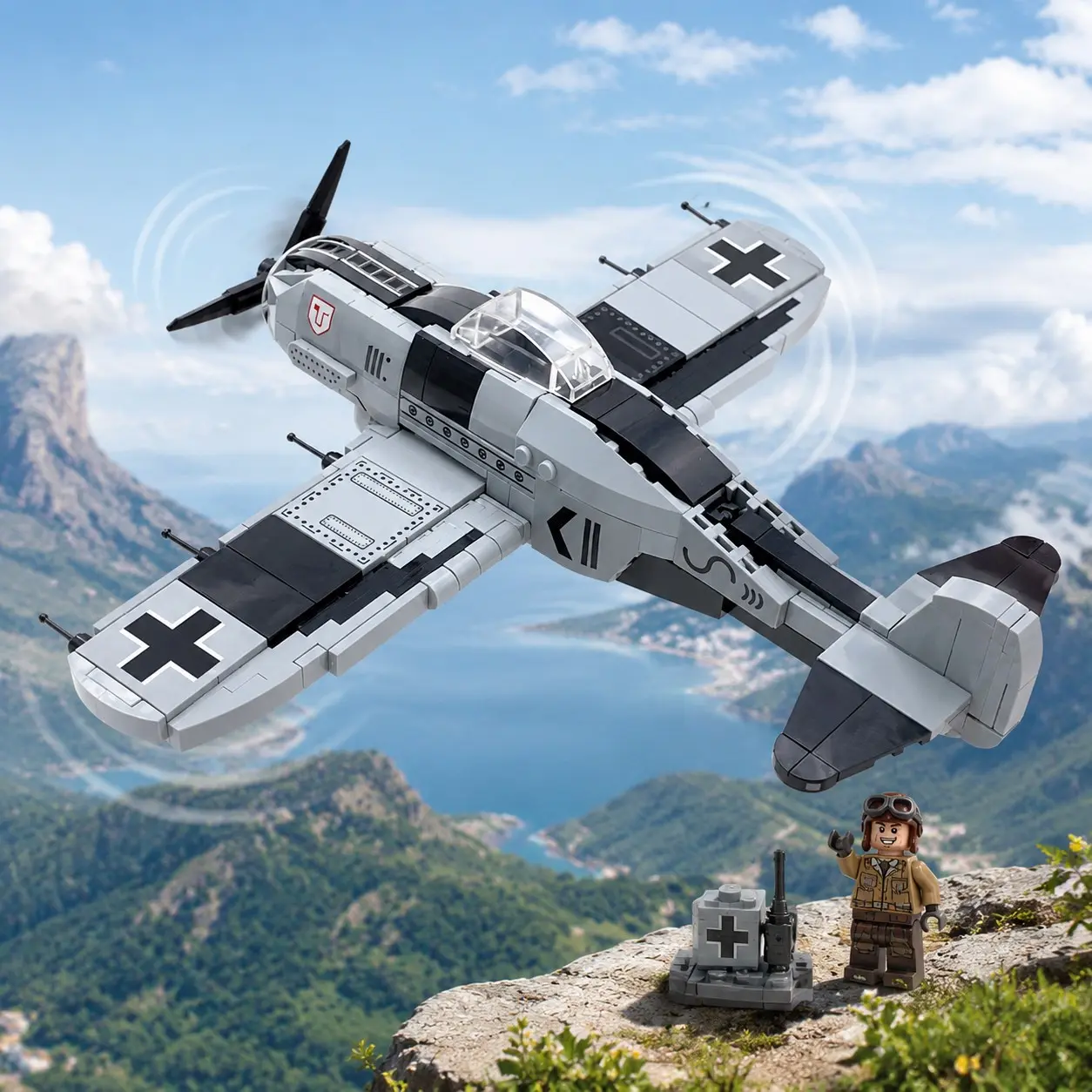 503pcs Fighter Jet Model Building Blocks, Kids Toy Bomber Plane, Christmas Birthday Gift, Airborne Rotating Aircraft Kit