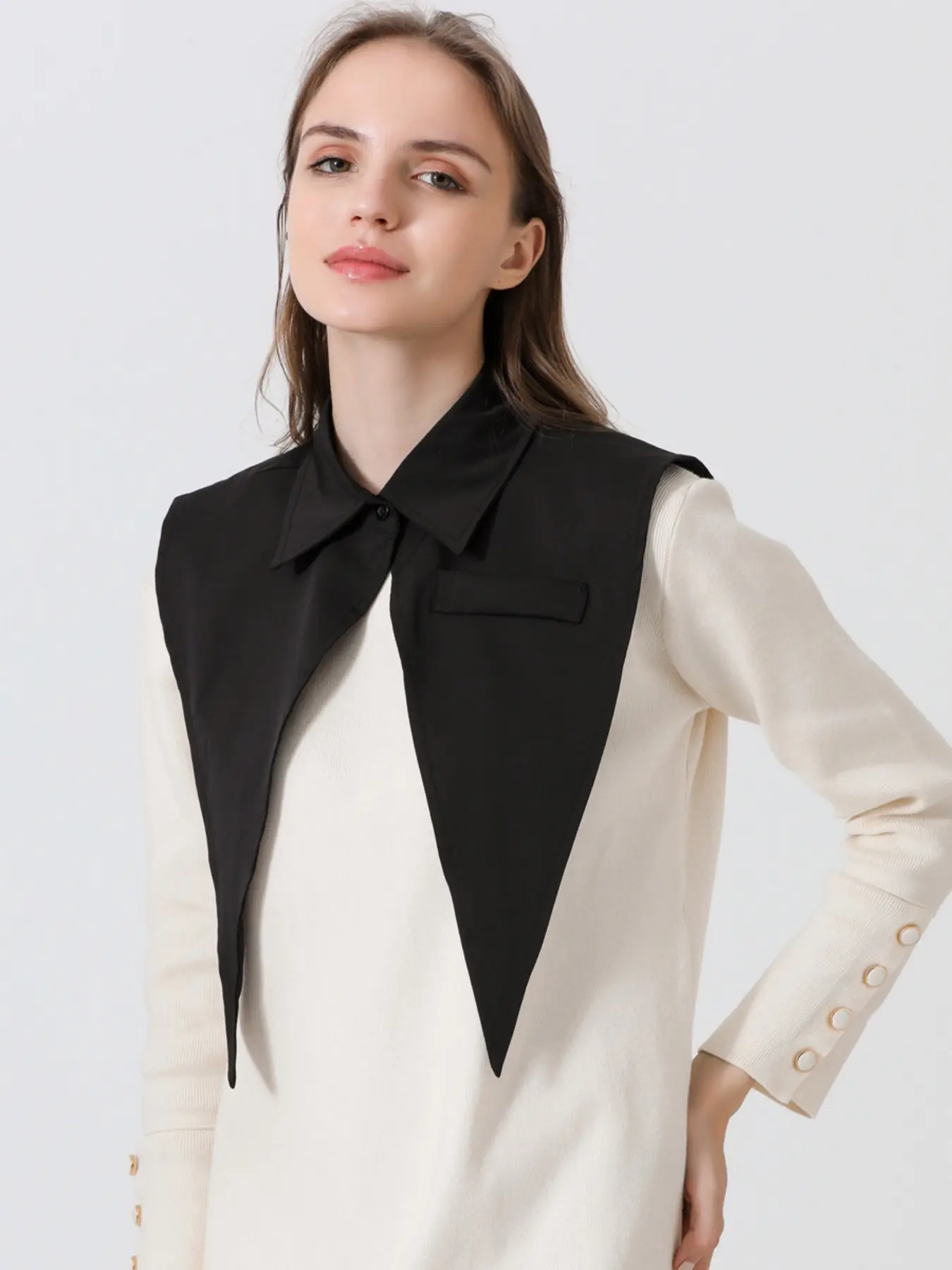Summer Thin Large Pointed Collar Fake Neck Scarf, Shirt-Style Outerwear Shawl Collar, Versatile Suit Decoration Small Vest Collar
