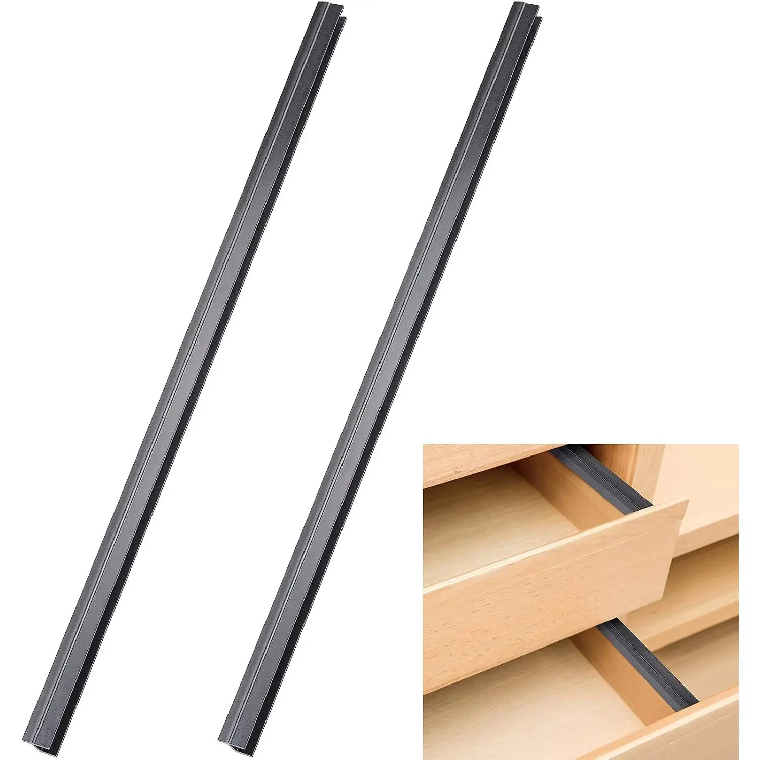 2 count PVC Drawer  File Rails Black Cabinet Rails for  1/2 Drawer Sides Letter Size File Storage Folder Organizer(for 1/2 Inch-wide, 15. 8 Inch)