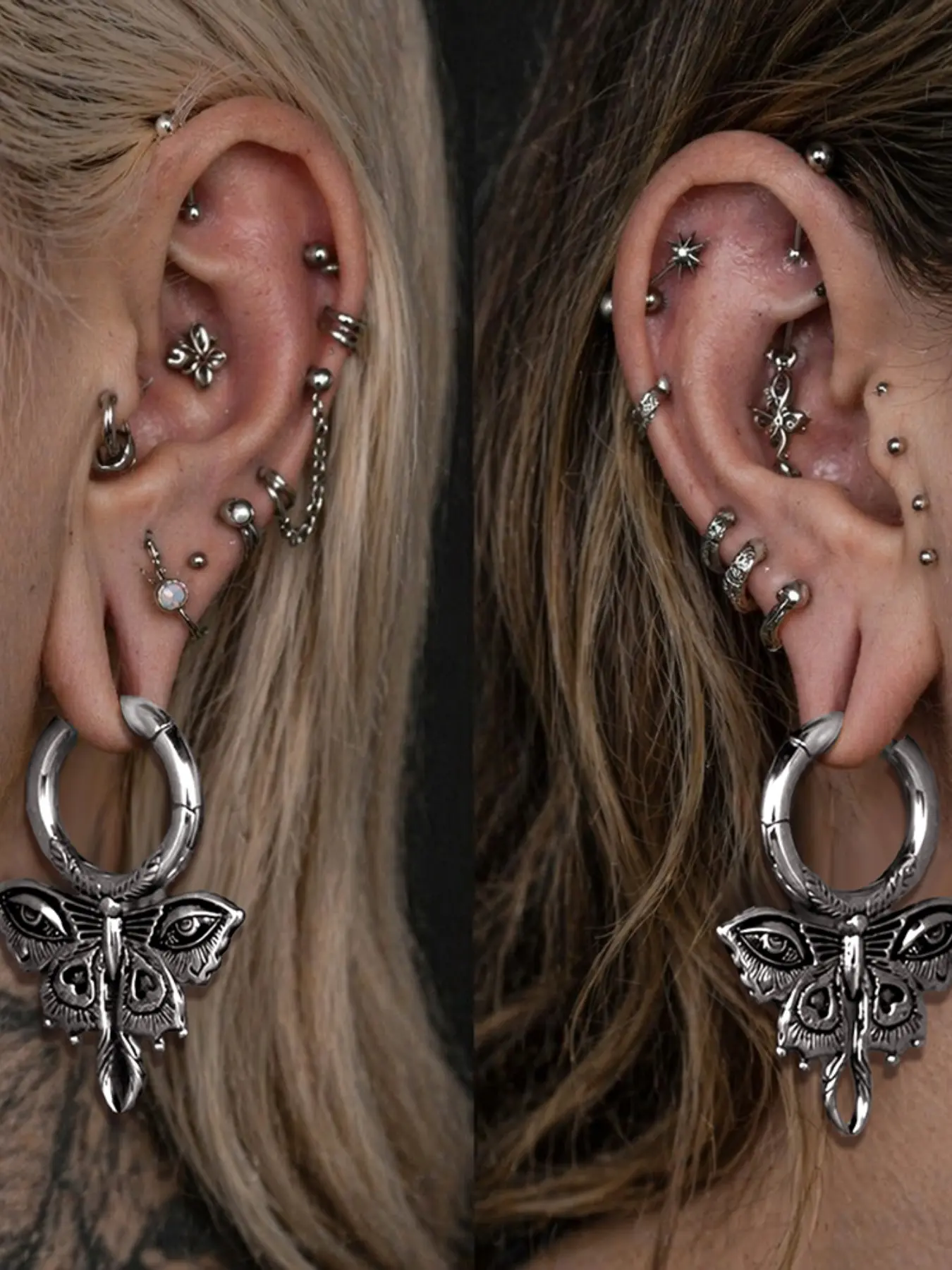 vanku 1pc Vintage Death-Head Moth Ear Gauges Tunnels, 316 Stainless Steel Hypoallergenic, Gothic Eye Moth Body Piercing Jewelry for Women, Gothic Earrings